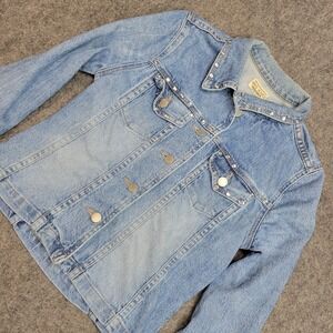 Sans Souci Jean Jacket Womens Large Crop Studded Collar USA Made Cowgirl Rodeo